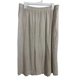 Vintage Linen Blend Oatmeal Pull On Midi Skirt Size 18W Cottagecore Prairie Boho